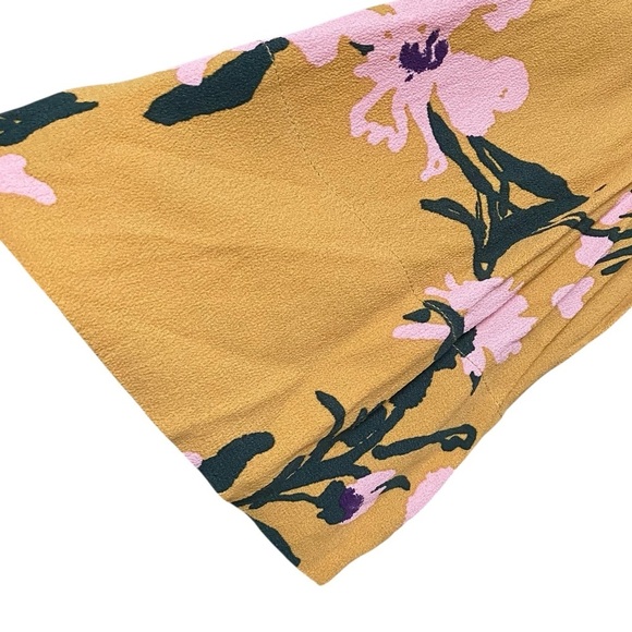 Marimekko Designer Mustard Floral Open Back Bell Sleeve Blouse XS - Picture 7 of 16